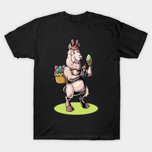 Easter - llama with rabbit ears painting easter eggs T-Shirt